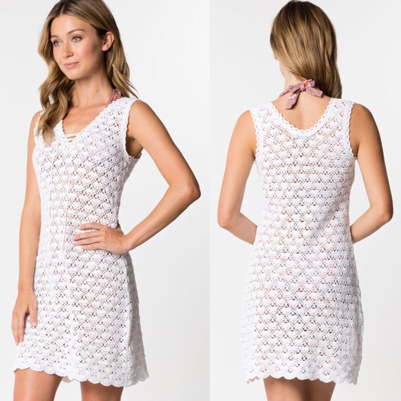 Letarte Other - Letarte White Crochet Lace Up Front Cover Up Dress